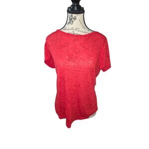 Ann Taylor Woman’s Red Short Sleeve Pullover Top Semi Shear Size L